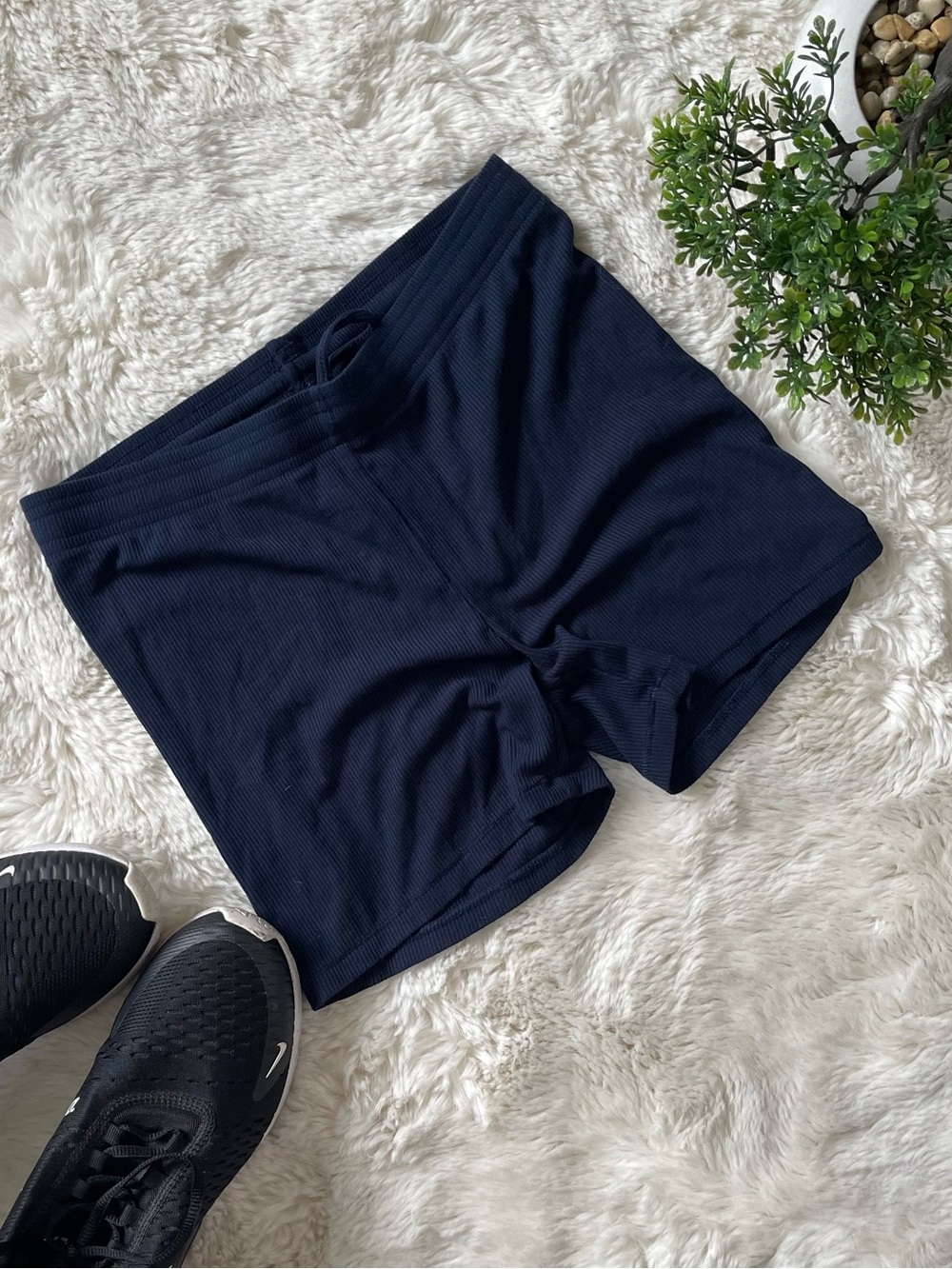 SKIMS Navy Blue Cotton Rib Boxer Lounge Shorts S